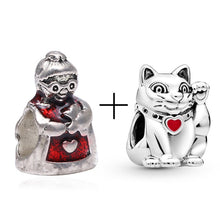 Load image into Gallery viewer, 2Pcs/lot Special Offer Red Lucky Cat & Mickey Beads Charms Fit Pandora Bracelet & Necklaces For Women Jewelry Making Accessories