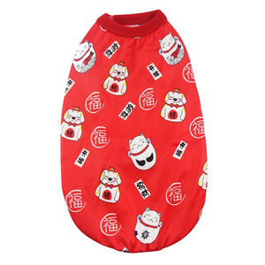 Pet Cat Cartoon Clothesfor Happy New Year Puppy Vest Shirts Clothes Cute Printed Soft Cotton Vest Tops For Small Cat