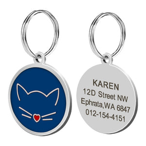 Custom Cat ID Tag Personalized Cat Name Tag Pendant Collar Engraved Cats Kitten Name Plate Accessories Paw Round Glitter Pink