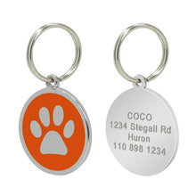 Load image into Gallery viewer, Custom Cat ID Tag Personalized Cat Name Tag Pendant Collar Engraved Cats Kitten Name Plate Accessories Paw Round Glitter Pink
