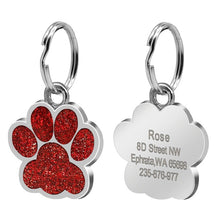 Load image into Gallery viewer, Custom Cat ID Tag Personalized Cat Name Tag Pendant Collar Engraved Cats Kitten Name Plate Accessories Paw Round Glitter Pink
