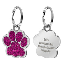 Load image into Gallery viewer, Custom Cat ID Tag Personalized Cat Name Tag Pendant Collar Engraved Cats Kitten Name Plate Accessories Paw Round Glitter Pink
