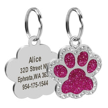 Load image into Gallery viewer, Custom Cat ID Tag Personalized Cat Name Tag Pendant Collar Engraved Cats Kitten Name Plate Accessories Paw Round Glitter Pink
