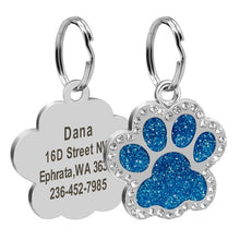 Load image into Gallery viewer, Custom Cat ID Tag Personalized Cat Name Tag Pendant Collar Engraved Cats Kitten Name Plate Accessories Paw Round Glitter Pink
