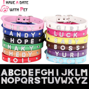 Free Bling Rhinestone Letter Custom Pet Cat Dog Collar Leather Puppy Collars For Small Medium Dogs Target Personalized Id Name