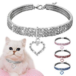 Heart-shaped Dog Collar Rhinestone Cat Collar Neck Size 20CM 25CM 30CM For Small Medium Dogs Cats Pet Products Pink Blue Red D20