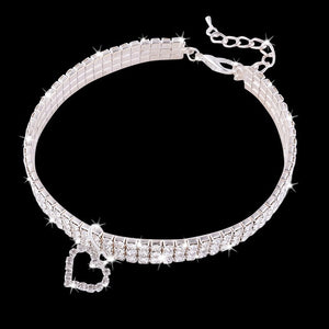 Heart-shaped Dog Collar Rhinestone Cat Collar Neck Size 20CM 25CM 30CM For Small Medium Dogs Cats Pet Products Pink Blue Red D20