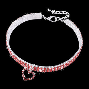 Heart-shaped Dog Collar Rhinestone Cat Collar Neck Size 20CM 25CM 30CM For Small Medium Dogs Cats Pet Products Pink Blue Red D20