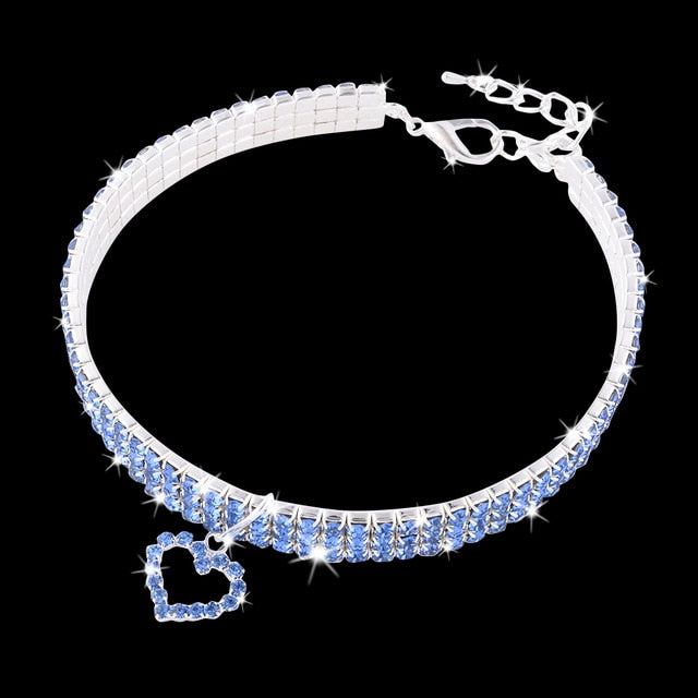 Heart-shaped Dog Collar Rhinestone Cat Collar Neck Size 20CM 25CM 30CM For Small Medium Dogs Cats Pet Products Pink Blue Red D20
