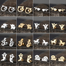 Load image into Gallery viewer, new fashion gothic Animal Heart Leaf Cat Flower Star stud earrings christmas gold Earrings for Women set Gift accessories 2019
