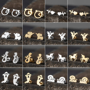 new fashion gothic Animal Heart Leaf Cat Flower Star stud earrings christmas gold Earrings for Women set Gift accessories 2019