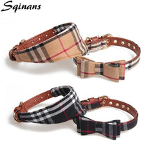 Load image into Gallery viewer, Sqinans 2 Colors Plaid Dog Collar PU Leather Cat Collars Adjustable Breathable Puppy Cats Collar Scarf S/M/L
