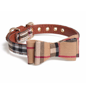 Sqinans 2 Colors Plaid Dog Collar PU Leather Cat Collars Adjustable Breathable Puppy Cats Collar Scarf S/M/L