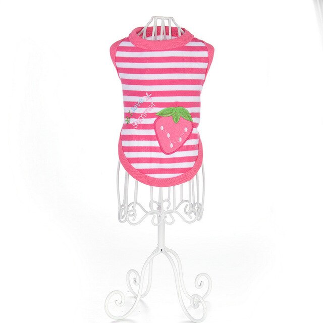 Cat T-shirt Cute Puppy Dogs Clothes Cartoon Striped Strawberry Pet Clothing Summer Shirt For Mini Small Puppy Casual Vests XXXS