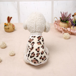 Cute Heart-shaped Pet Dog/Cat Clothes Soft Coral Velvet Warm Puppy Cat Sweater Vest Leopard Print Small Chihuahua Vests Clothing