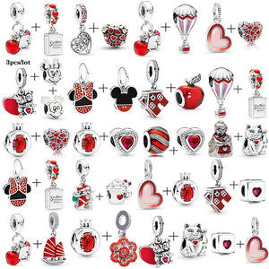 2Pcs/lot Special Offer Red Lucky Cat & Mickey Beads Charms Fit Pandora Bracelet & Necklaces For Women Jewelry Making Accessories