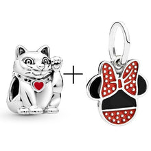 Load image into Gallery viewer, 2Pcs/lot Special Offer Red Lucky Cat &amp; Mickey Beads Charms Fit Pandora Bracelet &amp; Necklaces For Women Jewelry Making Accessories

