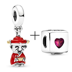 2Pcs/lot Special Offer Red Lucky Cat & Mickey Beads Charms Fit Pandora Bracelet & Necklaces For Women Jewelry Making Accessories