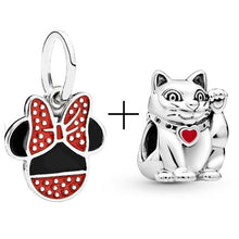 Load image into Gallery viewer, 2Pcs/lot Special Offer Red Lucky Cat &amp; Mickey Beads Charms Fit Pandora Bracelet &amp; Necklaces For Women Jewelry Making Accessories
