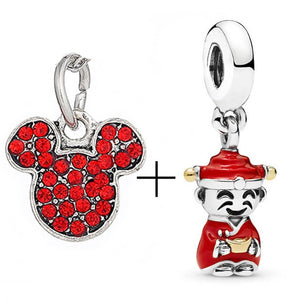 2Pcs/lot Special Offer Red Lucky Cat & Mickey Beads Charms Fit Pandora Bracelet & Necklaces For Women Jewelry Making Accessories