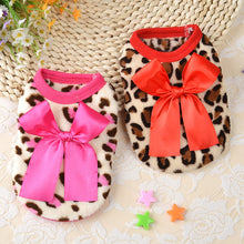 Load image into Gallery viewer, Cute Small Puppy Dog Clothes Bowknot Autumn Winter Leopard Fleece Pet Dog Coat Kitten Doggie Teacup Dog Clothes XXXS XXS Red Pin
