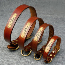Load image into Gallery viewer, Personalized Dog ID Collar Genuine Leather Small Medium Dogs Cat Collar Custom Pet Name And Phone Number Free Engraving
