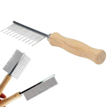 Load image into Gallery viewer, Pet Cat Stainless Steel Comb with Soft Wooden Handle Puppy Dog Cat Grooming Accessories Double-Sided Hair Comb Rake Trimmer Tool
