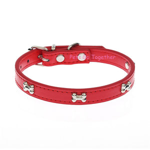 5 Colors Bone Pet Dog Collar Durable PU Leather Adjustable Puppy Cat Strap Collar XS/S/M/L