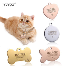 Load image into Gallery viewer, YVYOO Free engraving Stainless steel Pet cat collar accessories customized dog cat ID tag name telephone Multiple languages AA08
