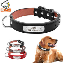 Load image into Gallery viewer, PU Leather Dog Collar Durable Padded Personalized Pet ID Collars Customized for Small Medium Large Dogs Cat Red Black Brown
