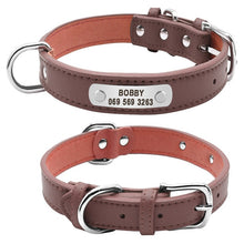 Load image into Gallery viewer, PU Leather Dog Collar Durable Padded Personalized Pet ID Collars Customized for Small Medium Large Dogs Cat Red Black Brown
