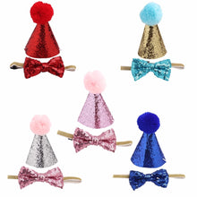 Load image into Gallery viewer, 2Pcs/set Pet Dogs Caps With Bowknot Cat Dog Birthday Costume Sequin Design Headwear Cap Hat Christmas Party Pets Accessories
