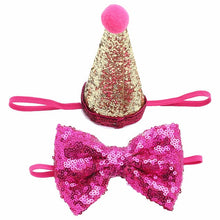 Load image into Gallery viewer, 2Pcs/set Pet Dogs Caps With Bowknot Cat Dog Birthday Costume Sequin Design Headwear Cap Hat Christmas Party Pets Accessories
