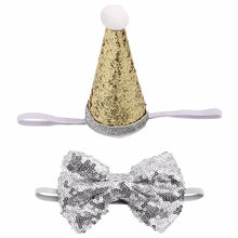 Load image into Gallery viewer, 2Pcs/set Pet Dogs Caps With Bowknot Cat Dog Birthday Costume Sequin Design Headwear Cap Hat Christmas Party Pets Accessories
