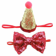 Load image into Gallery viewer, 2Pcs/set Pet Dogs Caps With Bowknot Cat Dog Birthday Costume Sequin Design Headwear Cap Hat Christmas Party Pets Accessories
