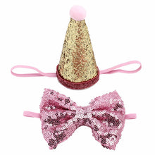 Load image into Gallery viewer, 2Pcs/set Pet Dogs Caps With Bowknot Cat Dog Birthday Costume Sequin Design Headwear Cap Hat Christmas Party Pets Accessories
