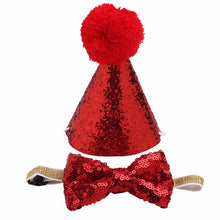 Load image into Gallery viewer, 2Pcs/set Pet Dogs Caps With Bowknot Cat Dog Birthday Costume Sequin Design Headwear Cap Hat Christmas Party Pets Accessories
