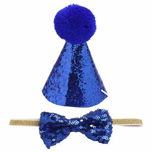 2Pcs/set Pet Dogs Caps With Bowknot Cat Dog Birthday Costume Sequin Design Headwear Cap Hat Christmas Party Pets Accessories