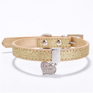 Pet Dog Cat Collar Bling Love Heart Crystal Pendants Necklace Safety Soft Leather Kitten Puppy Neck Strap Animal Accessories