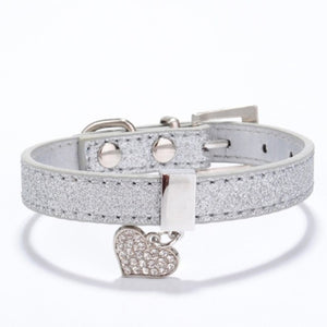 Pet Dog Cat Collar Bling Love Heart Crystal Pendants Necklace Safety Soft Leather Kitten Puppy Neck Strap Animal Accessories
