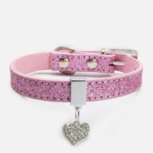 Pet Dog Cat Collar Bling Love Heart Crystal Pendants Necklace Safety Soft Leather Kitten Puppy Neck Strap Animal Accessories
