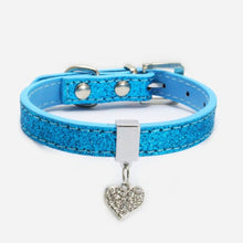 Load image into Gallery viewer, Pet Dog Cat Collar Bling Love Heart Crystal Pendants Necklace Safety Soft Leather Kitten Puppy Neck Strap Animal Accessories
