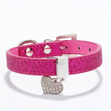 Load image into Gallery viewer, Pet Dog Cat Collar Bling Love Heart Crystal Pendants Necklace Safety Soft Leather Kitten Puppy Neck Strap Animal Accessories
