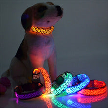 Load image into Gallery viewer, Adjustable LED Light Glow Pet Collar Leopard Nylon Pet Dog Cat Night Safety Luminous Flashing Necklace Glowing Neck Belt XWBE.
