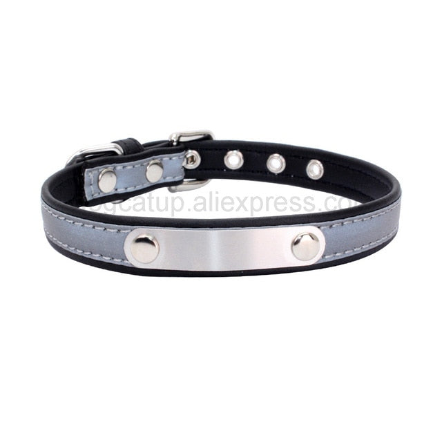 Engrave Reflective Dog Collar Custom Leather Pet Collars Cat ID Tag For Small Medium Large Pets Name Tel NO. Chains Dogs Gift