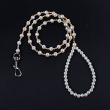 Load image into Gallery viewer, Luxury Pearls Beads Dog Leash Chain for Pets White Gold Leash for Dog Walking Dog Cat Collar Accessories Products for Small Dogs

